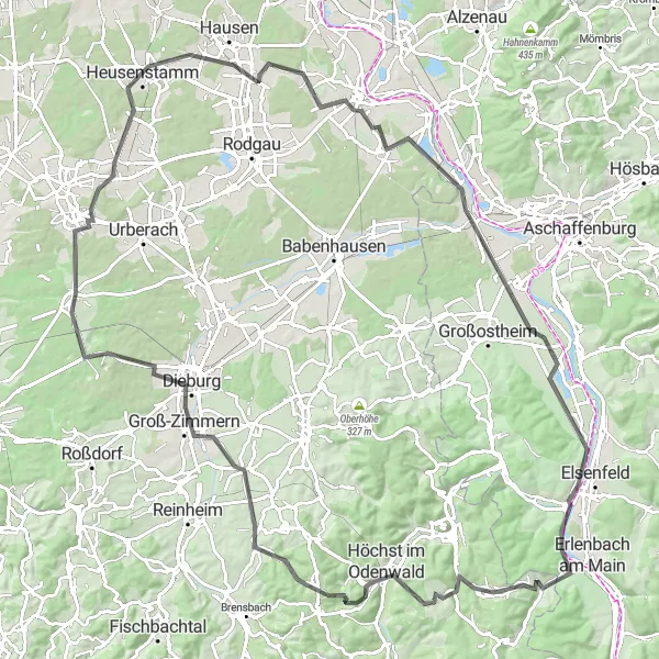 Karten-Miniaturansicht der Radinspiration "Rundtour durch den Odenwald" in Unterfranken, Germany. Erstellt vom Tarmacs.app-Routenplaner für Radtouren