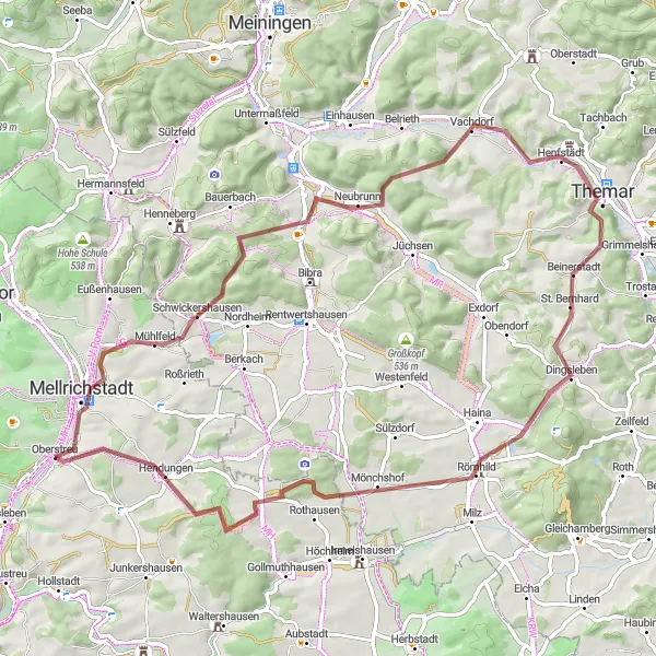 Karten-Miniaturansicht der Radinspiration "Gravel-Rundkurs um Oberstreu" in Unterfranken, Germany. Erstellt vom Tarmacs.app-Routenplaner für Radtouren