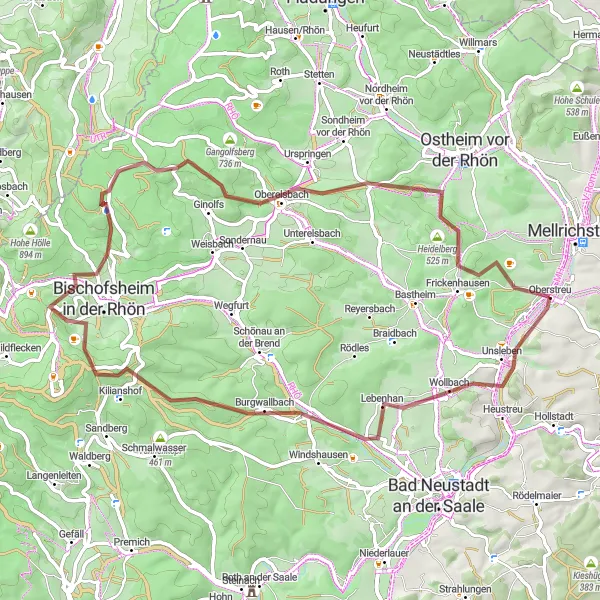 Map miniature of "Ultimate Gravel Challenge" cycling inspiration in Unterfranken, Germany. Generated by Tarmacs.app cycling route planner