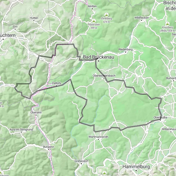 Map miniature of "The Thulba Challenge" cycling inspiration in Unterfranken, Germany. Generated by Tarmacs.app cycling route planner