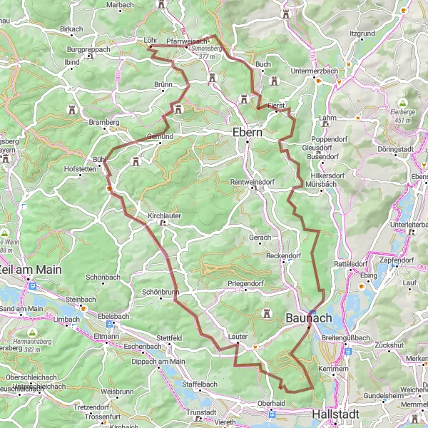 Karten-Miniaturansicht der Radinspiration "Entdeckungsreise durch die Natur" in Unterfranken, Germany. Erstellt vom Tarmacs.app-Routenplaner für Radtouren