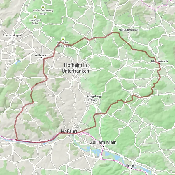 Karten-Miniaturansicht der Radinspiration "Natur pur rund um Pfarrweisach" in Unterfranken, Germany. Erstellt vom Tarmacs.app-Routenplaner für Radtouren