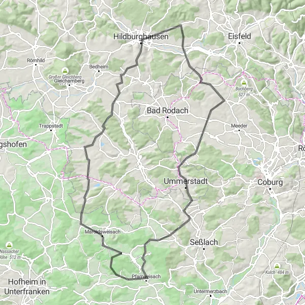 Karten-Miniaturansicht der Radinspiration "Hassberge Circuit" in Unterfranken, Germany. Erstellt vom Tarmacs.app-Routenplaner für Radtouren