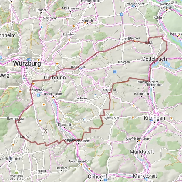 Karten-Miniaturansicht der Radinspiration "Gravel-Tour durch Reichenberg und Umgebung" in Unterfranken, Germany. Erstellt vom Tarmacs.app-Routenplaner für Radtouren
