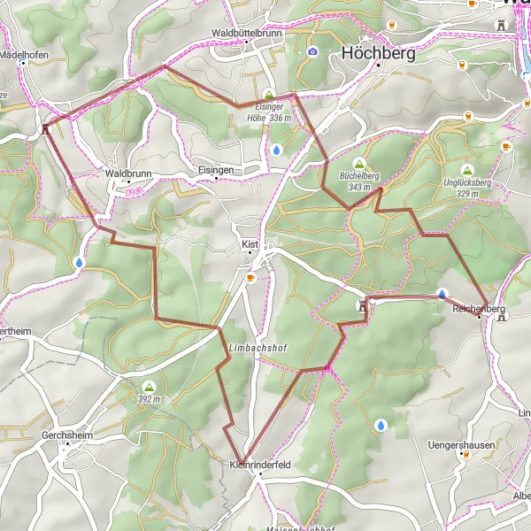 Karten-Miniaturansicht der Radinspiration "Kurze Gravel-Tour durch Reichenberg" in Unterfranken, Germany. Erstellt vom Tarmacs.app-Routenplaner für Radtouren