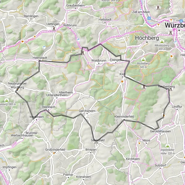Karten-Miniaturansicht der Radinspiration "Würzburger Weinberge Rundfahrt" in Unterfranken, Germany. Erstellt vom Tarmacs.app-Routenplaner für Radtouren