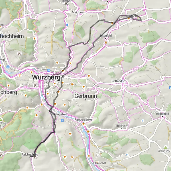 Karten-Miniaturansicht der Radinspiration "Auf den Spuren von Würzburg" in Unterfranken, Germany. Erstellt vom Tarmacs.app-Routenplaner für Radtouren