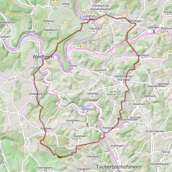 Karten-Miniaturansicht der Radinspiration "Die Besonderheiten der Landschaft unterwegs entdecken" in Unterfranken, Germany. Erstellt vom Tarmacs.app-Routenplaner für Radtouren