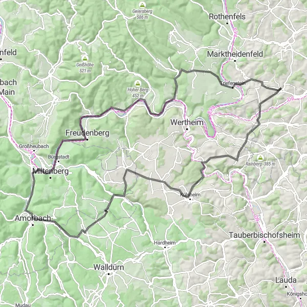 Karten-Miniaturansicht der Radinspiration "Abenteuerliche Radtour von Remlingen nach Auf der Schneide" in Unterfranken, Germany. Erstellt vom Tarmacs.app-Routenplaner für Radtouren