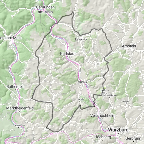 Karten-Miniaturansicht der Radinspiration "Herausfordernde Unterfranken Tour" in Unterfranken, Germany. Erstellt vom Tarmacs.app-Routenplaner für Radtouren
