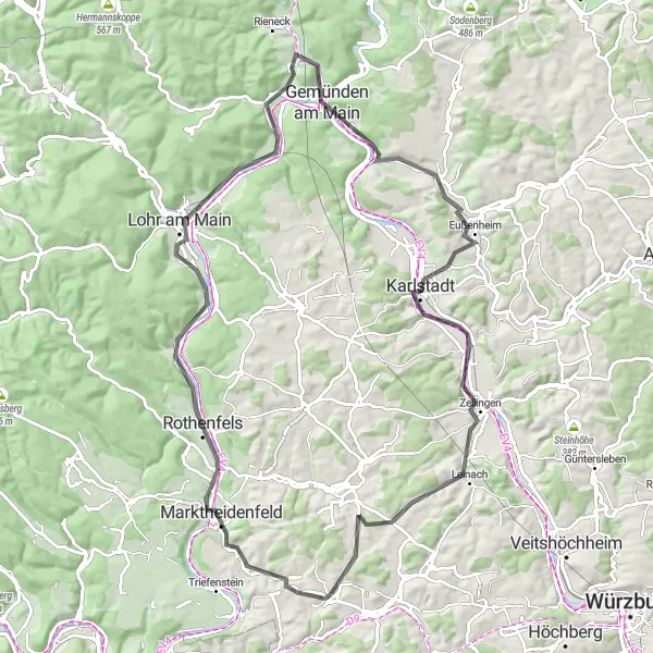 Karten-Miniaturansicht der Radinspiration "Unterfranken Road Explorer" in Unterfranken, Germany. Erstellt vom Tarmacs.app-Routenplaner für Radtouren