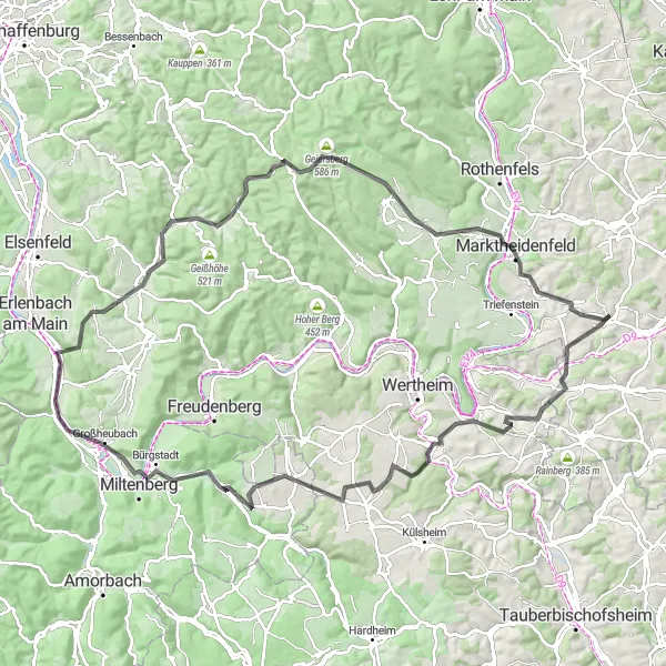 Karten-Miniaturansicht der Radinspiration "Main und Nebenstraßen von Remlingen nach Auf der Schneide" in Unterfranken, Germany. Erstellt vom Tarmacs.app-Routenplaner für Radtouren
