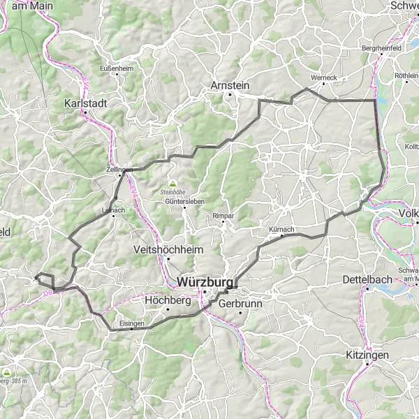 Karten-Miniaturansicht der Radinspiration "Von Remlingen nach Leite mit Panoramablick" in Unterfranken, Germany. Erstellt vom Tarmacs.app-Routenplaner für Radtouren