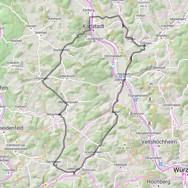 Karten-Miniaturansicht der Radinspiration "Unterfranken Road Discovery" in Unterfranken, Germany. Erstellt vom Tarmacs.app-Routenplaner für Radtouren