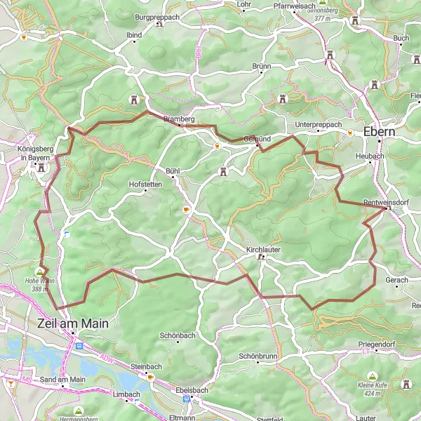 Map miniature of "Hafenberg Loop" cycling inspiration in Unterfranken, Germany. Generated by Tarmacs.app cycling route planner