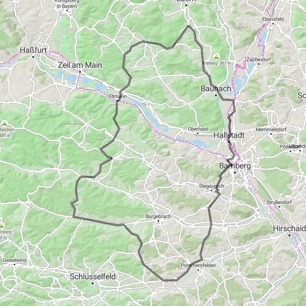 Karten-Miniaturansicht der Radinspiration "Kultur- und Naturrundweg durch Unterfranken" in Unterfranken, Germany. Erstellt vom Tarmacs.app-Routenplaner für Radtouren