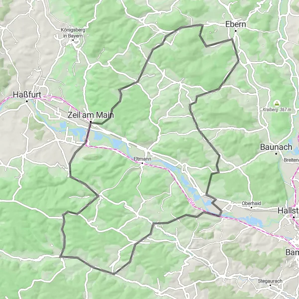 Map miniature of "Rentweinsdorf Challenge" cycling inspiration in Unterfranken, Germany. Generated by Tarmacs.app cycling route planner