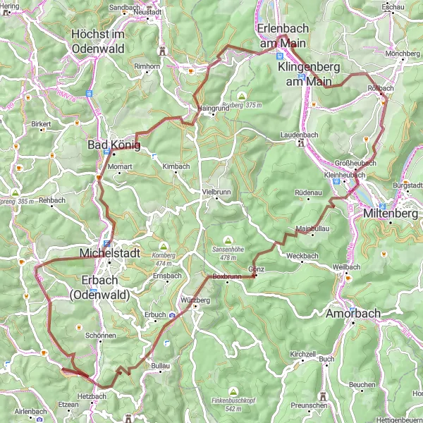 Map miniature of "Explore Odenwald's Gravel paradise" cycling inspiration in Unterfranken, Germany. Generated by Tarmacs.app cycling route planner