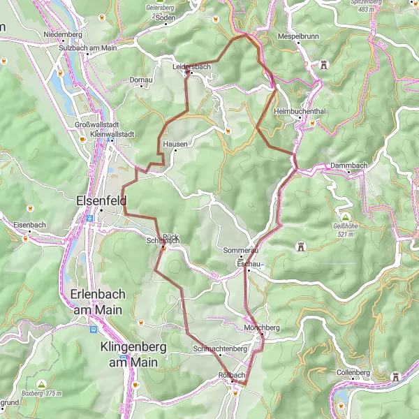Map miniature of "Röllbach Gravel Adventure" cycling inspiration in Unterfranken, Germany. Generated by Tarmacs.app cycling route planner