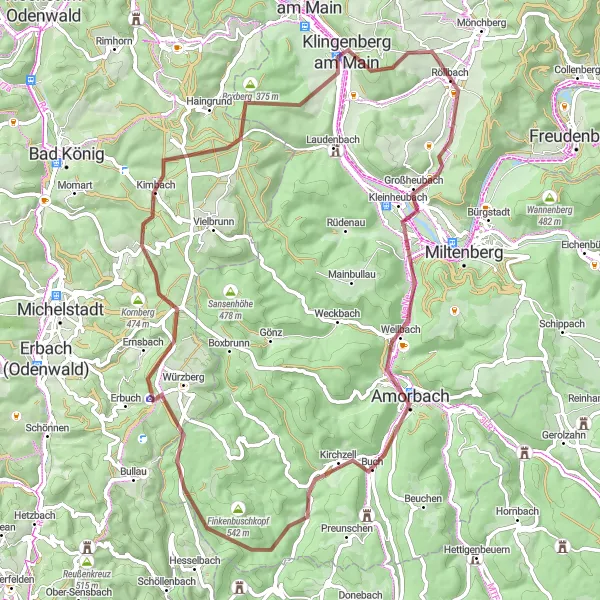 Karten-Miniaturansicht der Radinspiration "Abenteuerliche Gravel-Tour durch den Spessart" in Unterfranken, Germany. Erstellt vom Tarmacs.app-Routenplaner für Radtouren