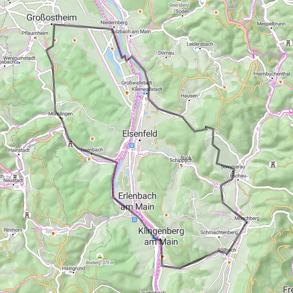 Map miniature of "The Rolling Hills of Röllbach" cycling inspiration in Unterfranken, Germany. Generated by Tarmacs.app cycling route planner