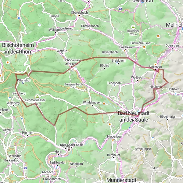 Map miniature of "Kilianshof Loop" cycling inspiration in Unterfranken, Germany. Generated by Tarmacs.app cycling route planner
