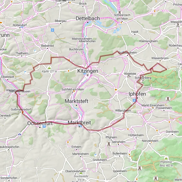 Map miniature of "Sommerhausen Loop" cycling inspiration in Unterfranken, Germany. Generated by Tarmacs.app cycling route planner