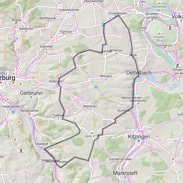 Map miniature of "Road Cycling Adventure in Sommerhausen" cycling inspiration in Unterfranken, Germany. Generated by Tarmacs.app cycling route planner