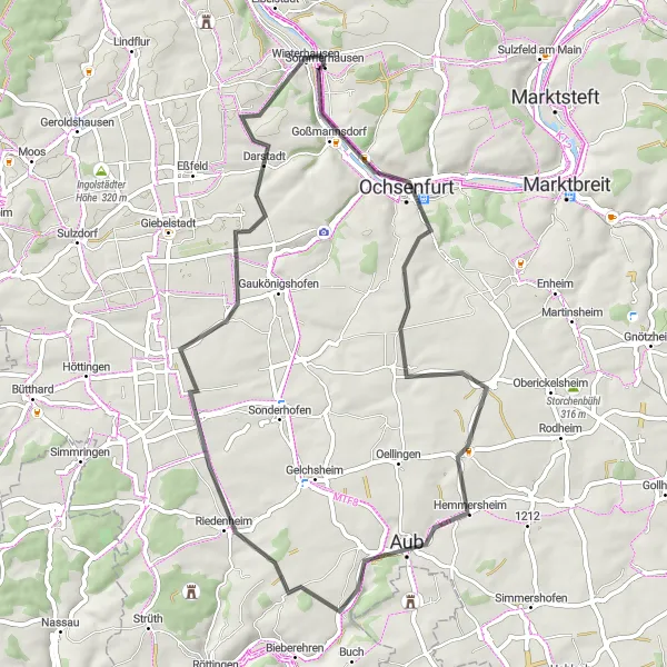 Map miniature of "The Countryside Adventure Route" cycling inspiration in Unterfranken, Germany. Generated by Tarmacs.app cycling route planner