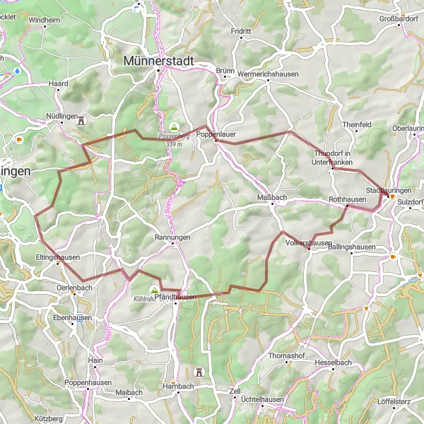 Karten-Miniaturansicht der Radinspiration "Die Naturparks und Wälder Route" in Unterfranken, Germany. Erstellt vom Tarmacs.app-Routenplaner für Radtouren