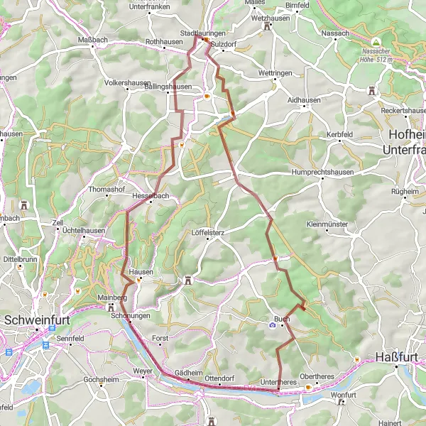 Karten-Miniaturansicht der Radinspiration "Entdecken Sie die Natur rund um Stadtlauringen" in Unterfranken, Germany. Erstellt vom Tarmacs.app-Routenplaner für Radtouren