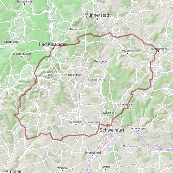 Karten-Miniaturansicht der Radinspiration "Die Weinberge und Heilbäder Route" in Unterfranken, Germany. Erstellt vom Tarmacs.app-Routenplaner für Radtouren