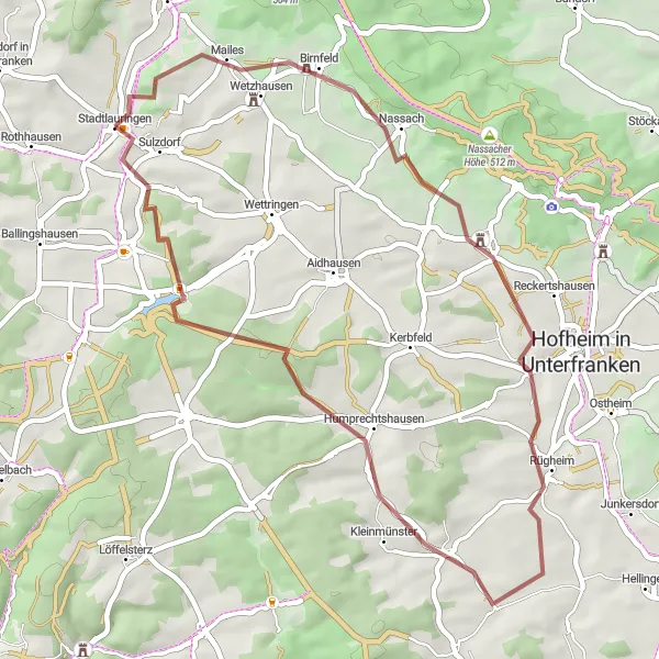 Karten-Miniaturansicht der Radinspiration "Die idyllischen Dörfer und ländlichen Wege Route" in Unterfranken, Germany. Erstellt vom Tarmacs.app-Routenplaner für Radtouren