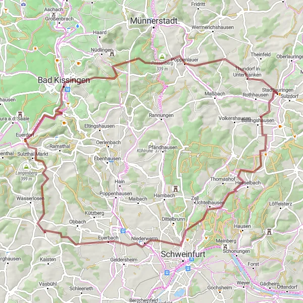 Karten-Miniaturansicht der Radinspiration "Bergige Schönheit in Unterfranken" in Unterfranken, Germany. Erstellt vom Tarmacs.app-Routenplaner für Radtouren