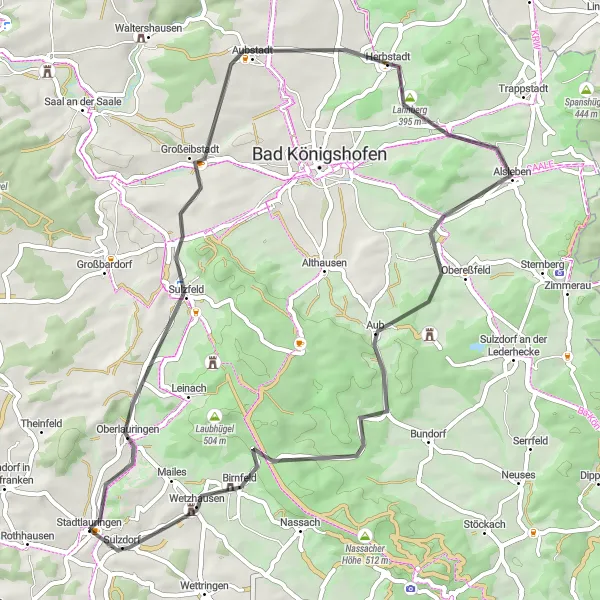 Karten-Miniaturansicht der Radinspiration "Die Kulturlandschaften und Geschichte Route" in Unterfranken, Germany. Erstellt vom Tarmacs.app-Routenplaner für Radtouren