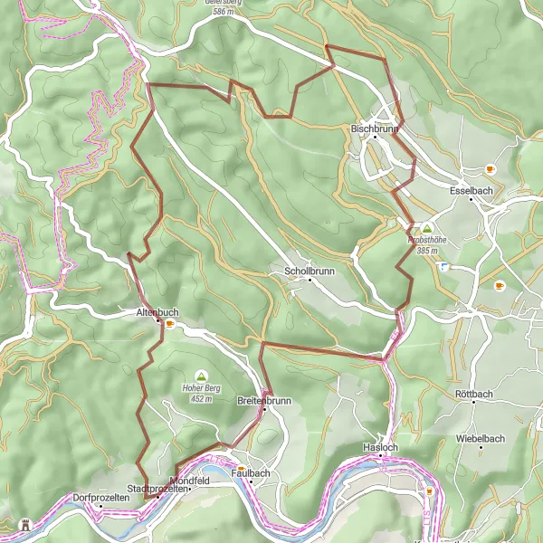 Map miniature of "Schwarzkopf Gravel Ride" cycling inspiration in Unterfranken, Germany. Generated by Tarmacs.app cycling route planner