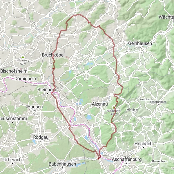 Map miniature of "Seligenstadt Adventure" cycling inspiration in Unterfranken, Germany. Generated by Tarmacs.app cycling route planner