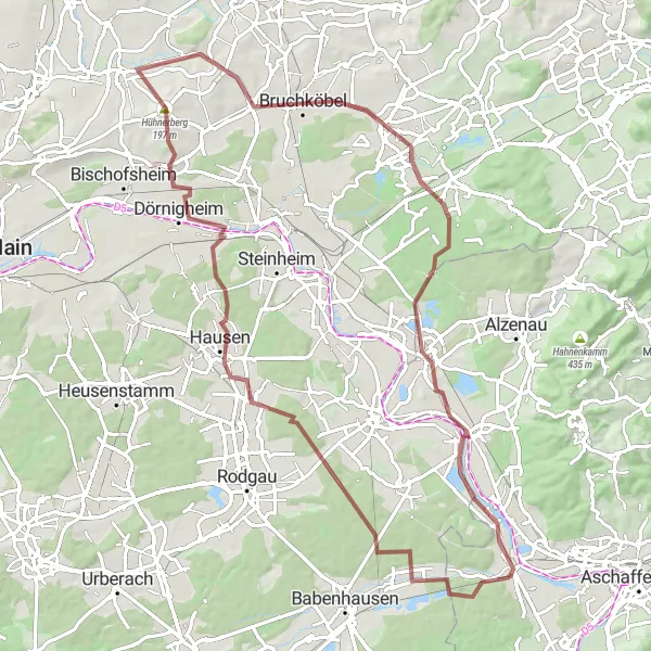 Map miniature of "Kahl am Main Discovery" cycling inspiration in Unterfranken, Germany. Generated by Tarmacs.app cycling route planner