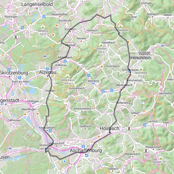 Karten-Miniaturansicht der Radinspiration "Hessischer Landkreis Rundtour" in Unterfranken, Germany. Erstellt vom Tarmacs.app-Routenplaner für Radtouren