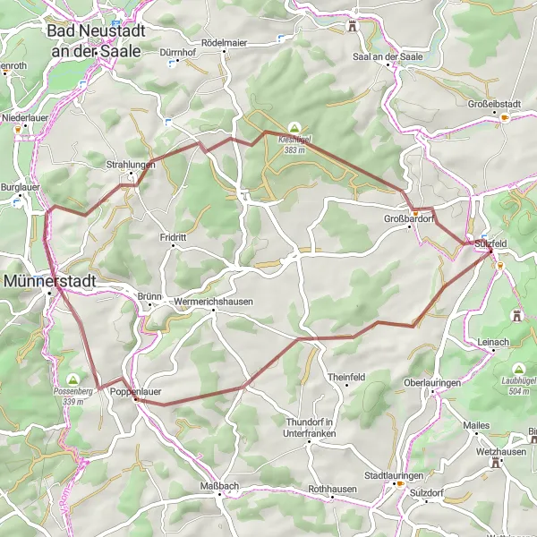 Karten-Miniaturansicht der Radinspiration "Abenteuertour um Sulzfeld" in Unterfranken, Germany. Erstellt vom Tarmacs.app-Routenplaner für Radtouren