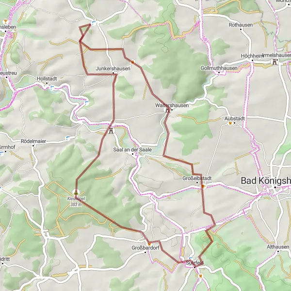 Karten-Miniaturansicht der Radinspiration "Abenteuerliche Gravel-Tour durch Unterfranken" in Unterfranken, Germany. Erstellt vom Tarmacs.app-Routenplaner für Radtouren