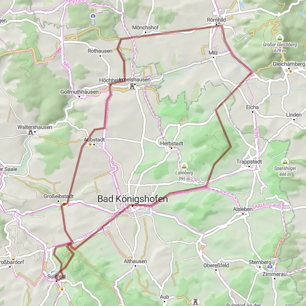 Karten-Miniaturansicht der Radinspiration "Gravel Tour durch die Rhön" in Unterfranken, Germany. Erstellt vom Tarmacs.app-Routenplaner für Radtouren