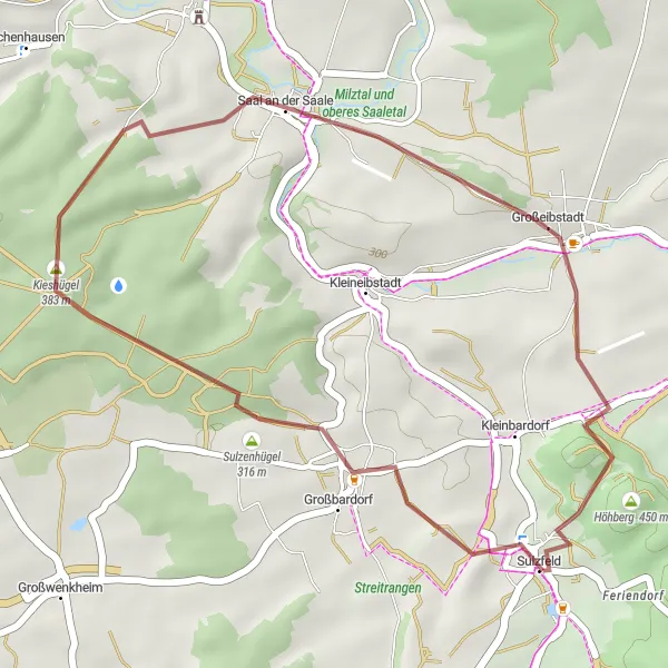 Karten-Miniaturansicht der Radinspiration "Kleine Graveltour um Sulzfeld" in Unterfranken, Germany. Erstellt vom Tarmacs.app-Routenplaner für Radtouren