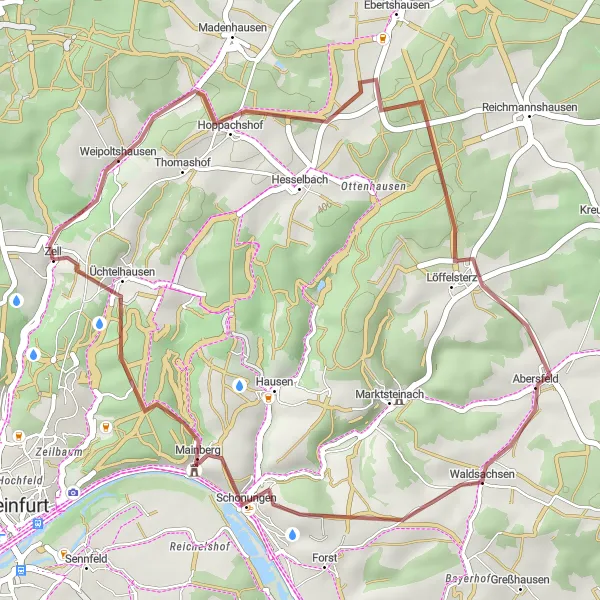 Karten-Miniaturansicht der Radinspiration "Schlingen durch Schlösser und Wälder" in Unterfranken, Germany. Erstellt vom Tarmacs.app-Routenplaner für Radtouren