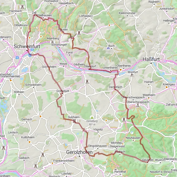 Karten-Miniaturansicht der Radinspiration "Das Kalkkarussell" in Unterfranken, Germany. Erstellt vom Tarmacs.app-Routenplaner für Radtouren