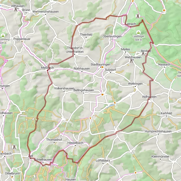 Karten-Miniaturansicht der Radinspiration "Gravel Abenteuer durch Unterfranken" in Unterfranken, Germany. Erstellt vom Tarmacs.app-Routenplaner für Radtouren