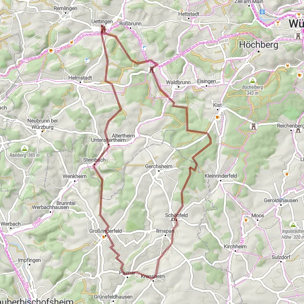 Karten-Miniaturansicht der Radinspiration "Naturerlebnis pur: Gravel-Tour um Uettingen" in Unterfranken, Germany. Erstellt vom Tarmacs.app-Routenplaner für Radtouren