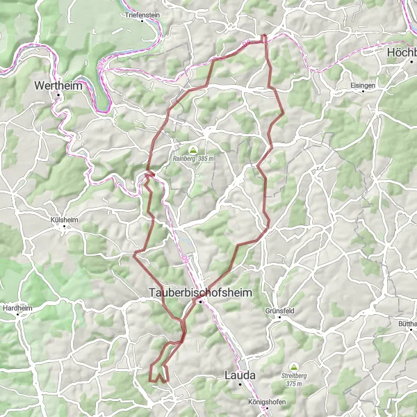 Karten-Miniaturansicht der Radinspiration "Höhen und Tiefen: Gravel Tour um Uettingen" in Unterfranken, Germany. Erstellt vom Tarmacs.app-Routenplaner für Radtouren