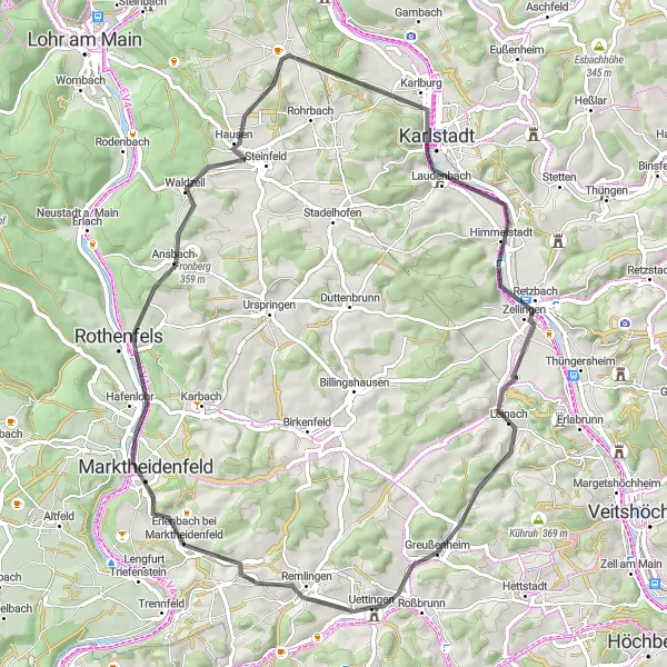 Karten-Miniaturansicht der Radinspiration "Wald und Fluss Radtour" in Unterfranken, Germany. Erstellt vom Tarmacs.app-Routenplaner für Radtouren