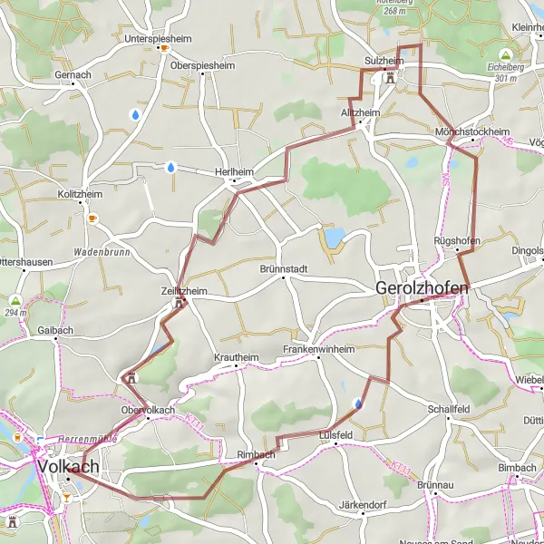 Map miniature of "Zeilitzheim Gravel Route" cycling inspiration in Unterfranken, Germany. Generated by Tarmacs.app cycling route planner